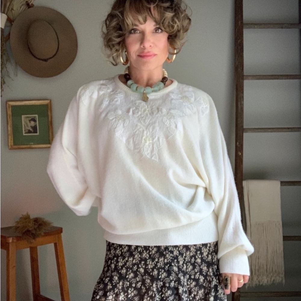 DIANA MARCO TAFFETA LACE & SEQUIN 80's Vintage SWEATER sz L